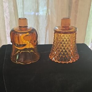 Set‎ Of 2 Amber Peg Votive Glass Diamond Tulip